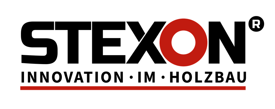 Logo von Stexon mit rotem Kreis und schwarzer Schrift